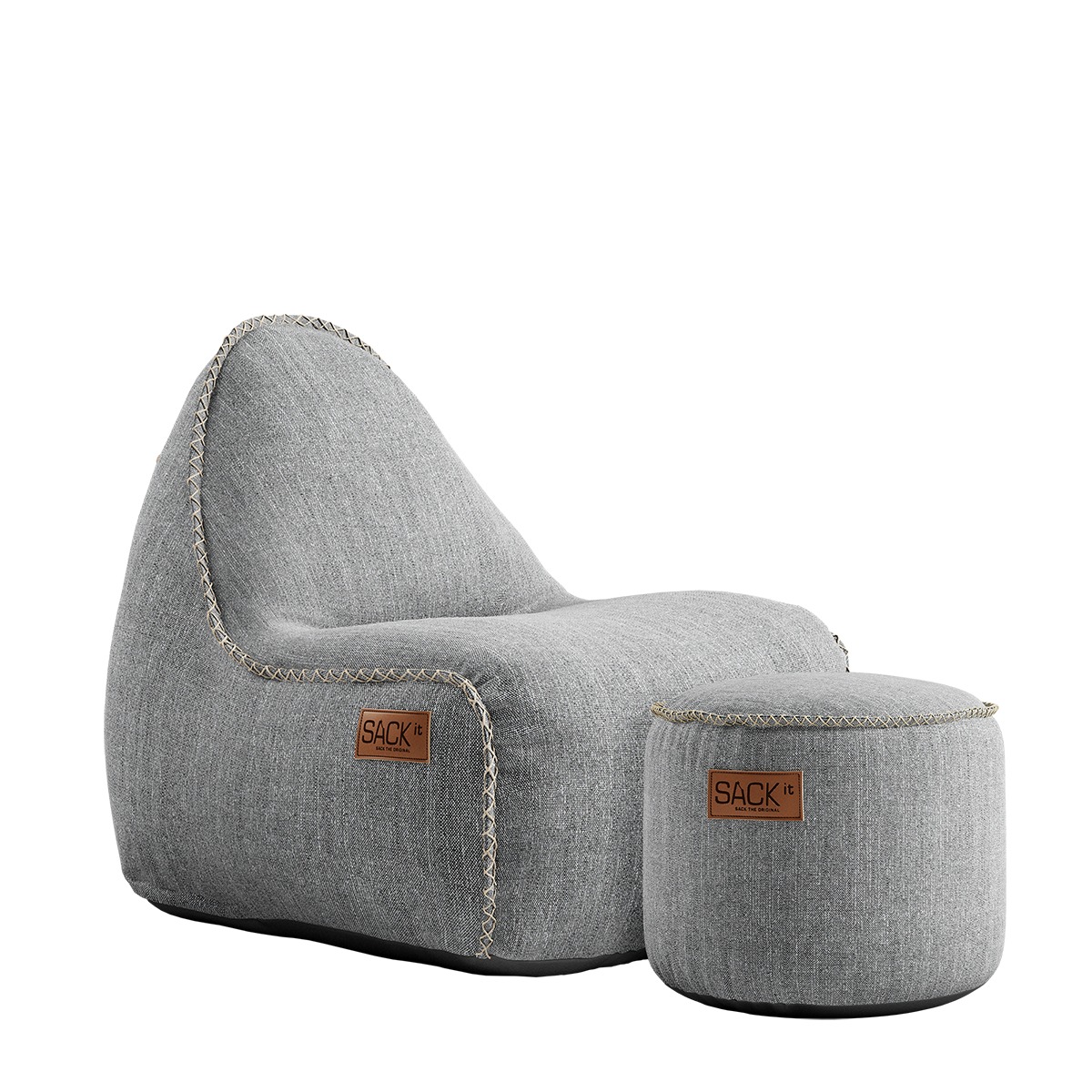 Cobana Junior Lounge Chair og puf i sand melange farge, innendørs og utendørs sakkosekk for barn.