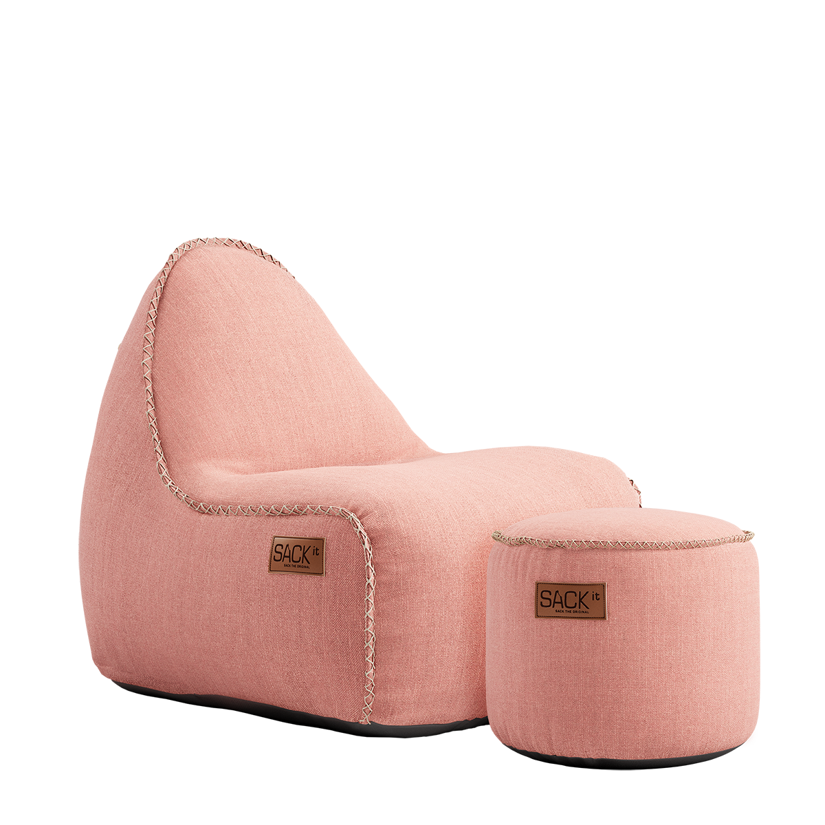 Cobana Junior Lounge Chair og puf i rosa, vannavstøtende og formstabil barne sakkosekk.