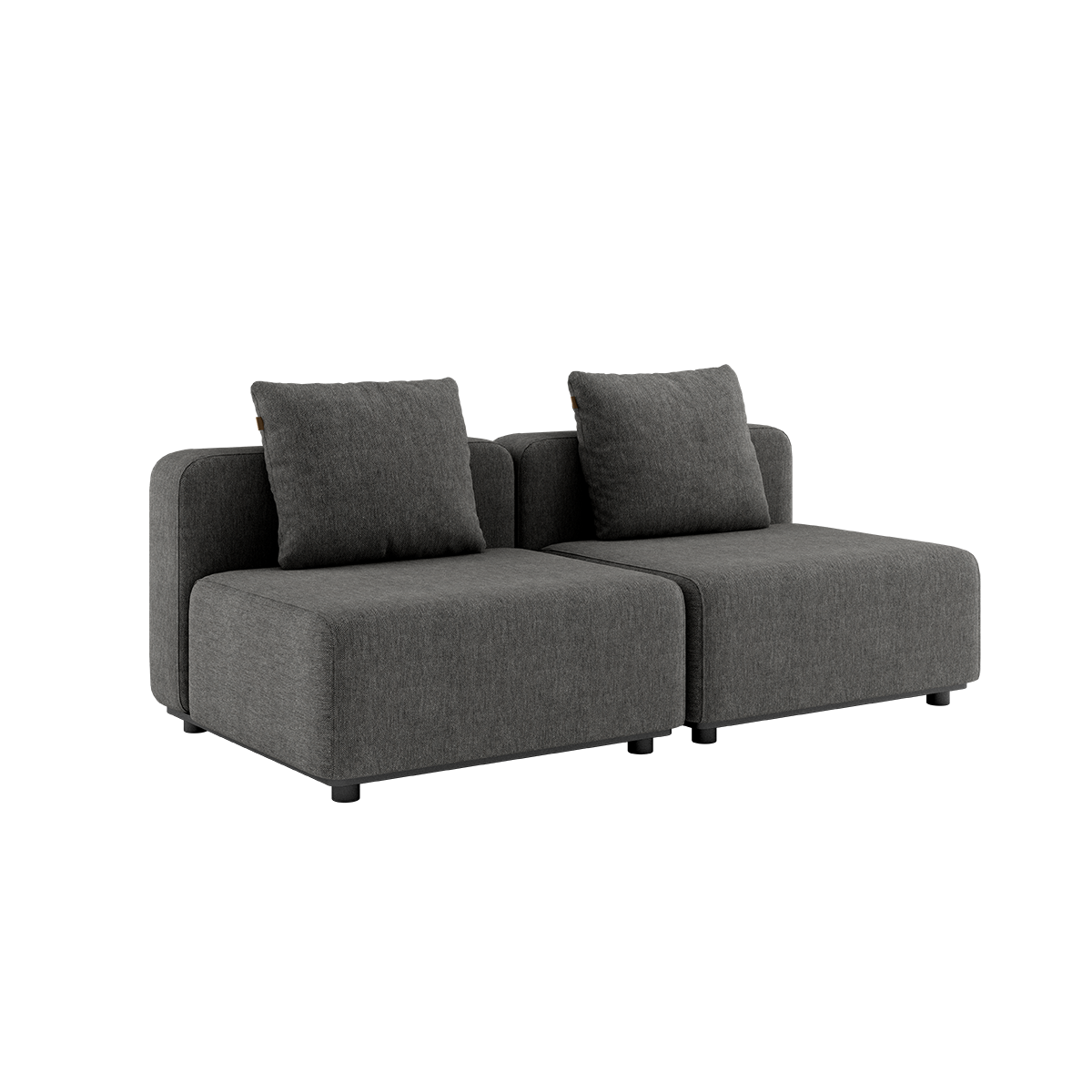 Cobana Lounge Sofa 2-seter i grå uten armlener og puff, modulbasert utendørs sofa med aluminiumsramme.