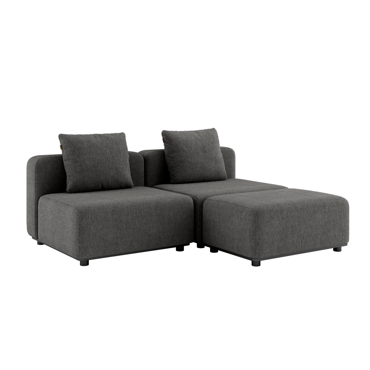 Cobana Lounge Sofa i grå med puff, uten armlener, modulær utendørs sofa i aluminium.