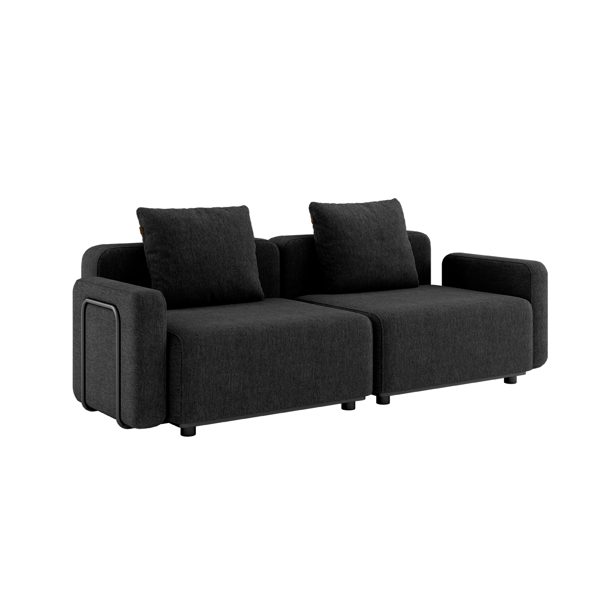 Cobana Lounge Sofa 2-seter i svart med armlener, uten puff, modulbasert utendørssofa i aluminium og tekstil.