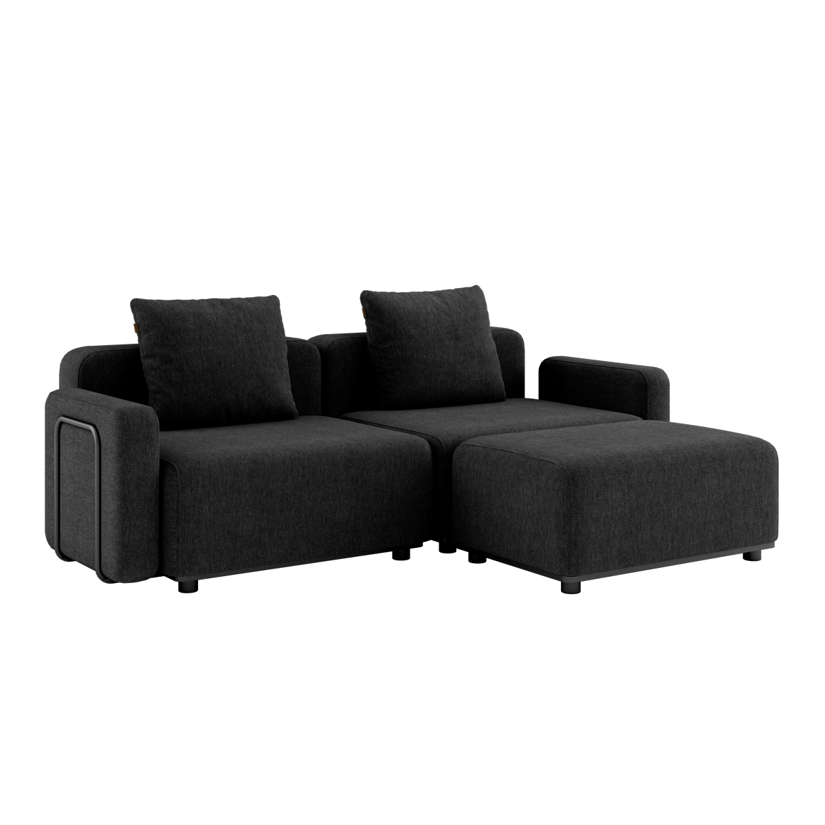 Cobana Lounge Sofa i svart med armlener og puff i modulær utendørs design.