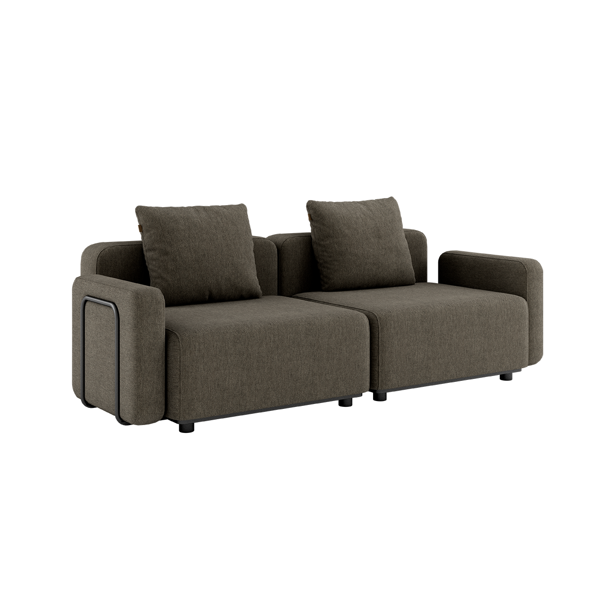 Cobana Lounge Sofa 2-seter i brun med armlener uten puff, modulbasert utesofa med aluminiumsramme.