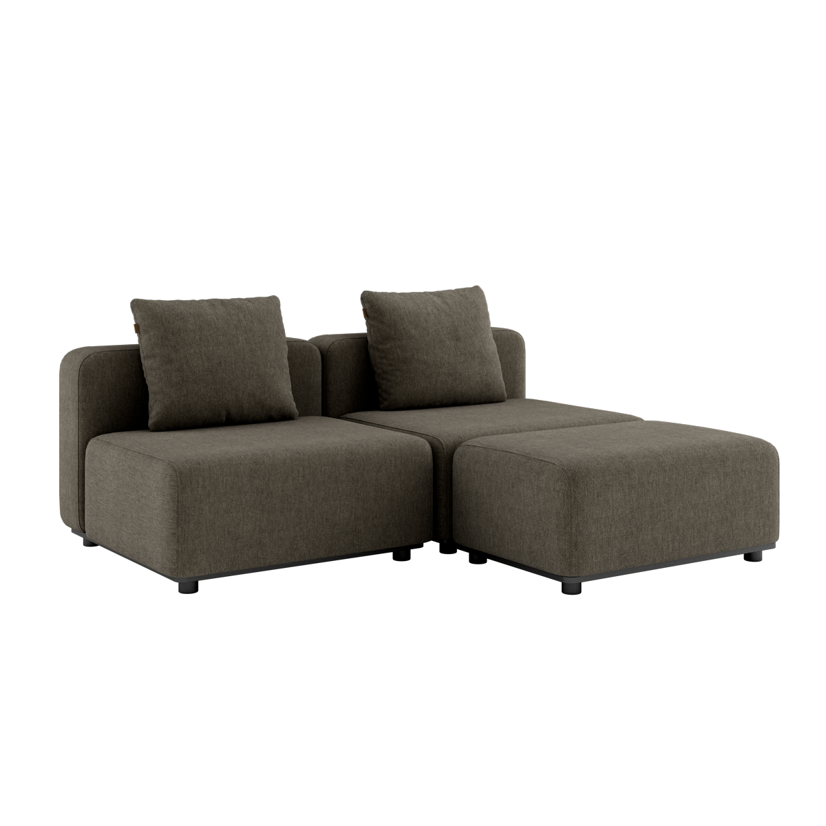 Cobana Lounge Sofa 2-seter i brun med puff uten armlener, modulbasert utesofa med aluminiumsramme.
