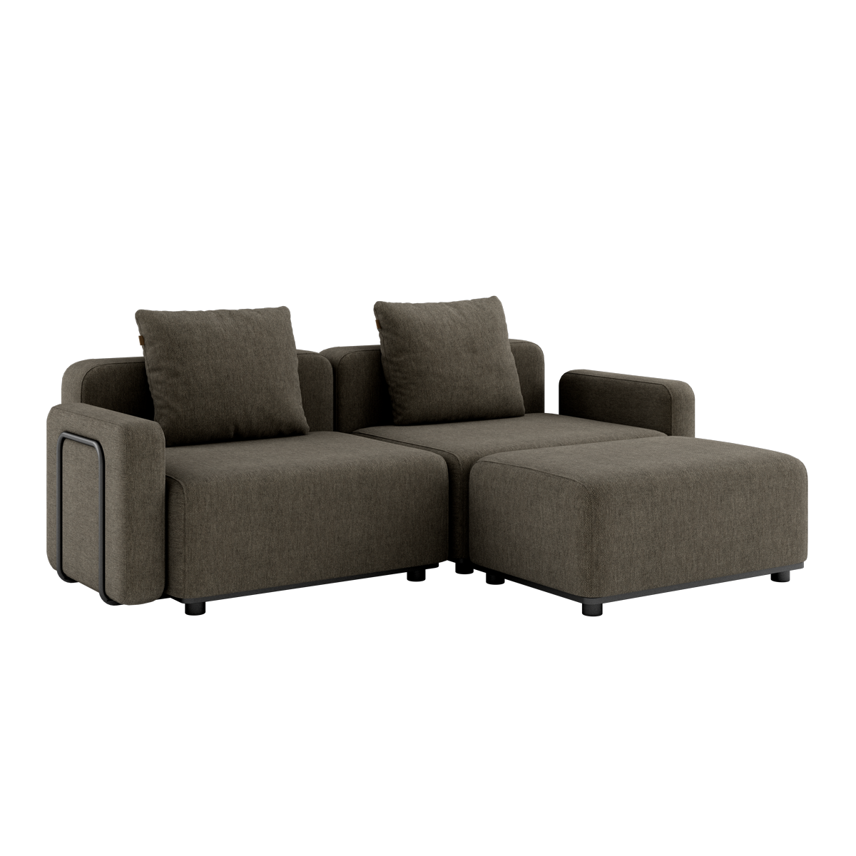 Cobana Lounge Sofa 2-seter i brun med armlener og puff, modulbasert utesofa med aluminiumsramme.