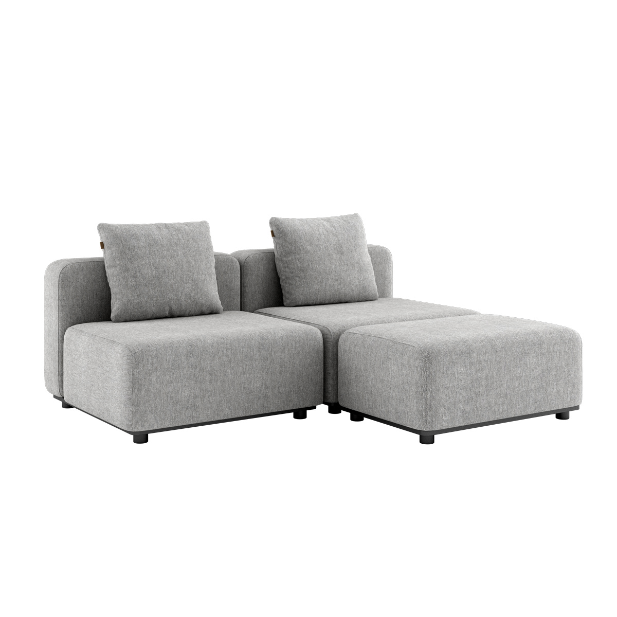 Cobana Lounge Sofa 2-seter uten armlener i Cobana Sand Melange med puff, utendørs modulsofa i skandinavisk design.