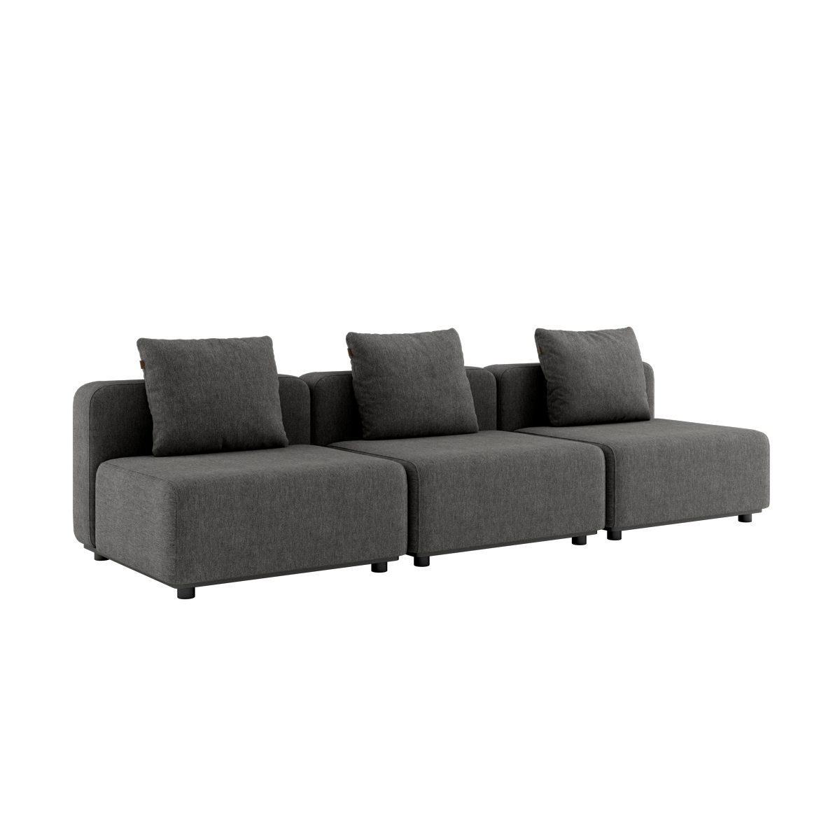 Cobana Lounge Sofa 3-seter i grå uten armlener og puff med aluminiumsramme og tekstilputer.