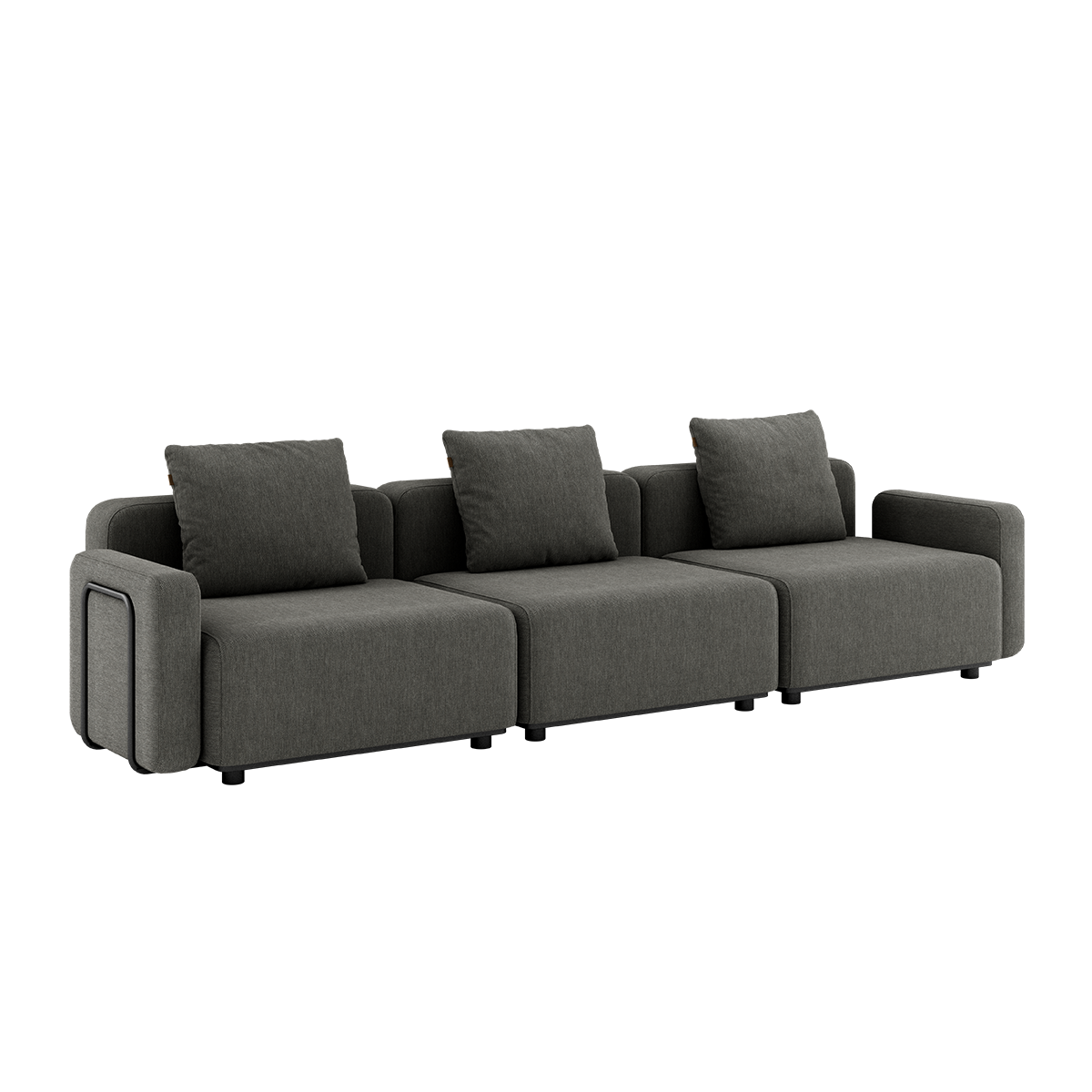 Cobana Lounge Sofa 3-seter i grå med armlener, uten puff, modulbasert utendørs sofa.