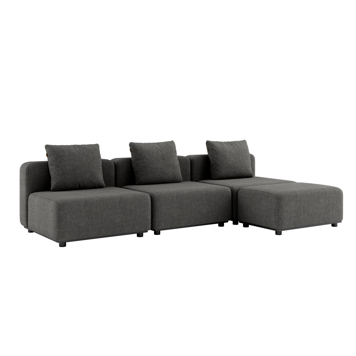 Cobana Lounge Sofa i grå uten armlener med puff, modulbasert utendørs sofa med aluminiumsramme.