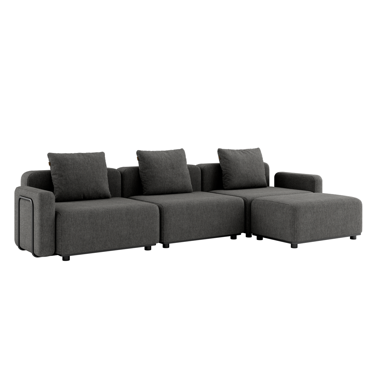 Cobana Lounge Sofa i grå med armlener og puff, modulbasert utesofa med aluminiumsramme.