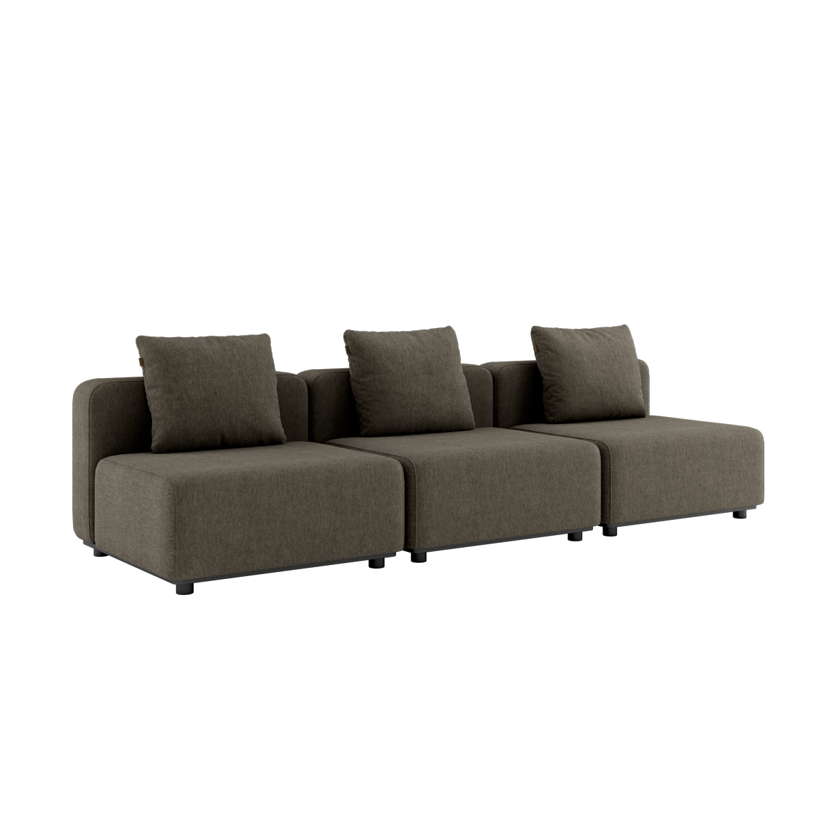 Cobana Lounge Sofa 3-seter i brunt uten armlener og puff, modulær utendørs sofa i aluminium.