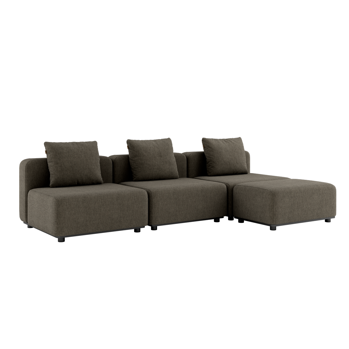 Cobana Lounge Sofa i brun med puff, uten armlener, modulbasert utesofa med skandinaviske linjer.