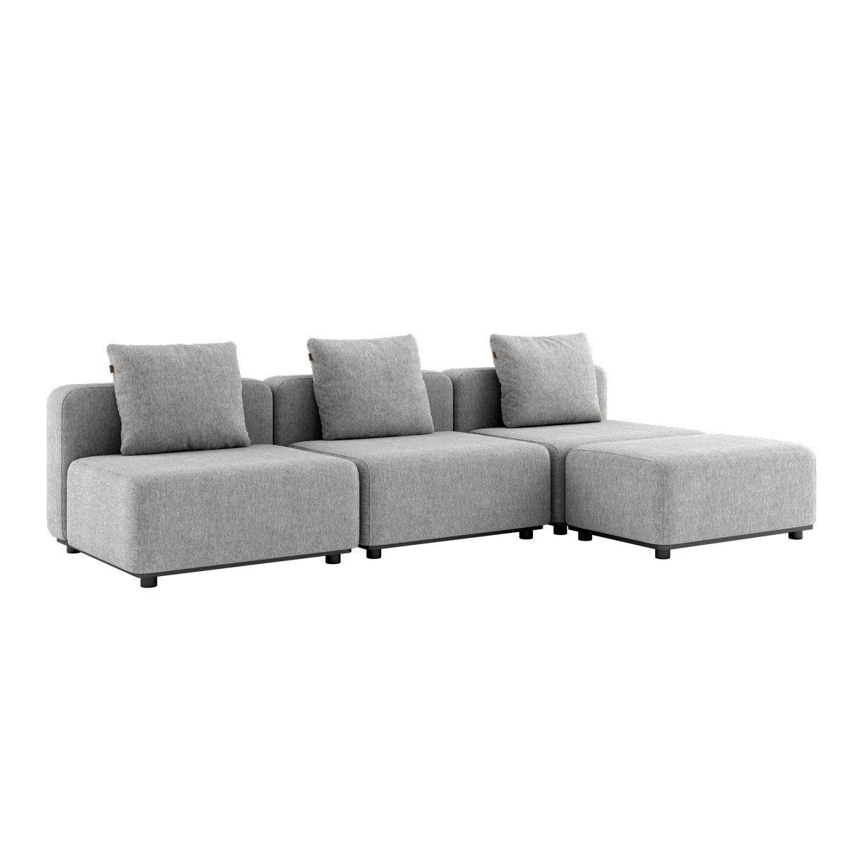 Cobana Lounge Sofa 3-seter i sand melange med puff uten armlener i utendørsmiljø.