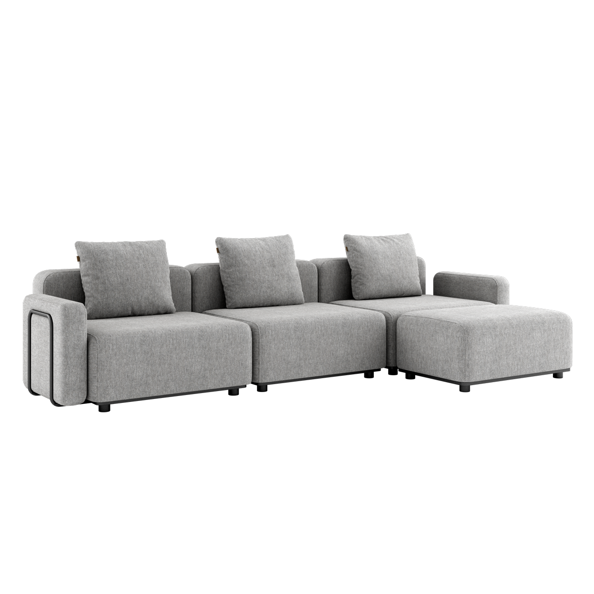 Cobana Lounge Sofa 3-seter i Cobana Sand Melange med armlener og puff, modulbasert utendørs sofa