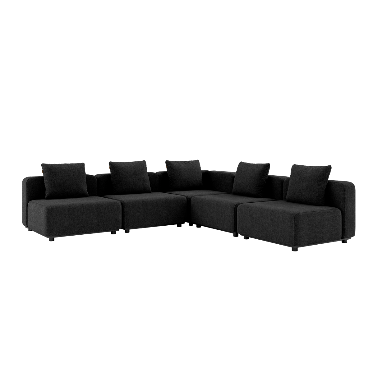 Cobana Lounge Sofa 5-seter hjørnesofa i svart uten armlener med modulære deler i aluminium og tekstil.