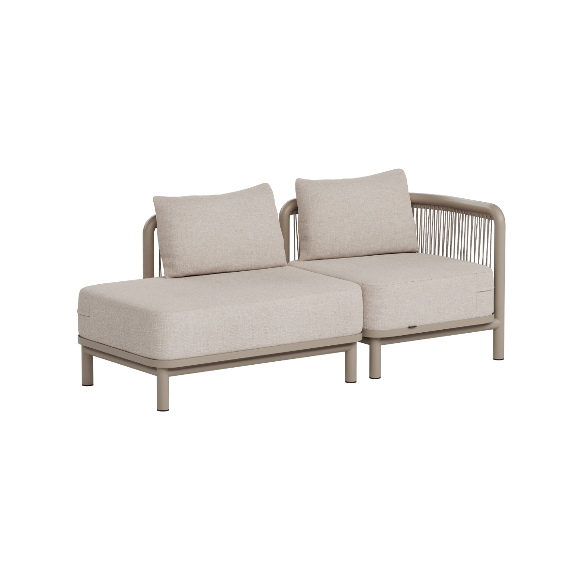 sackit Kirra modulær loungesofa for to med åpen ende i beige tekstil og flettet rygg til moderne uterom