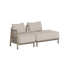 Beige modulær loungesofa for utendørs bruk med to sitteplasser, åpne ender og myke puter, designet i Danmark for nordisk vær av sackit Norway