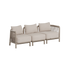 Treseters utendørs loungesofa i lyst tekstil med tre puter og beige ramme fra sackit for moderne og klassiske uterom