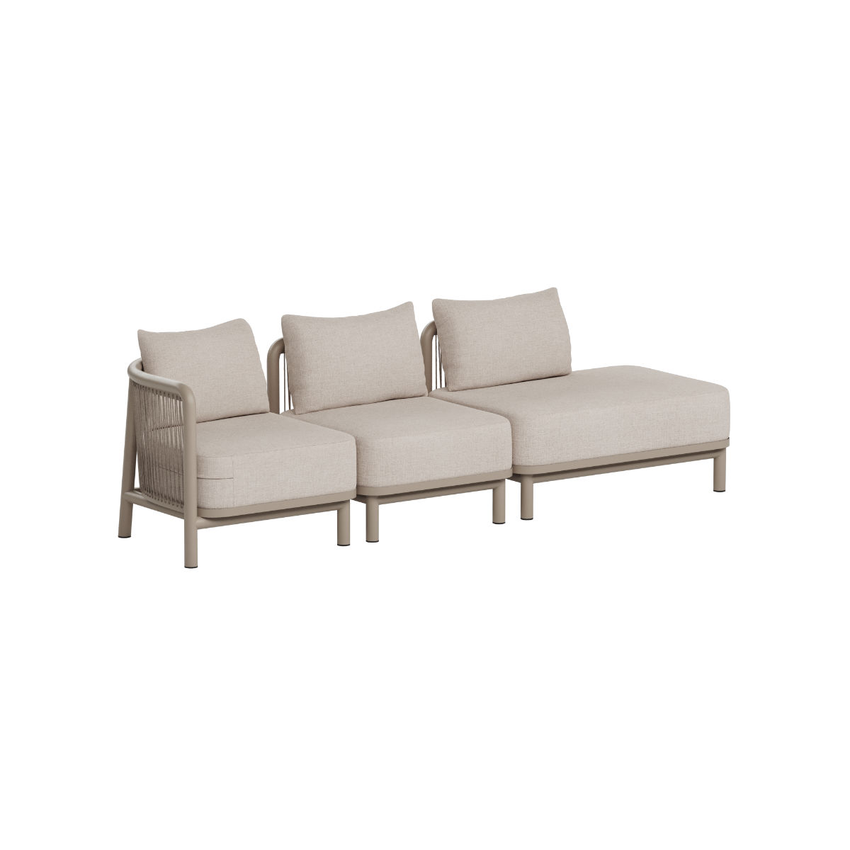 Beige modulær loungesofa med tre sitteplasser og åpen ende fra sackit for stilrene nordiske uterom