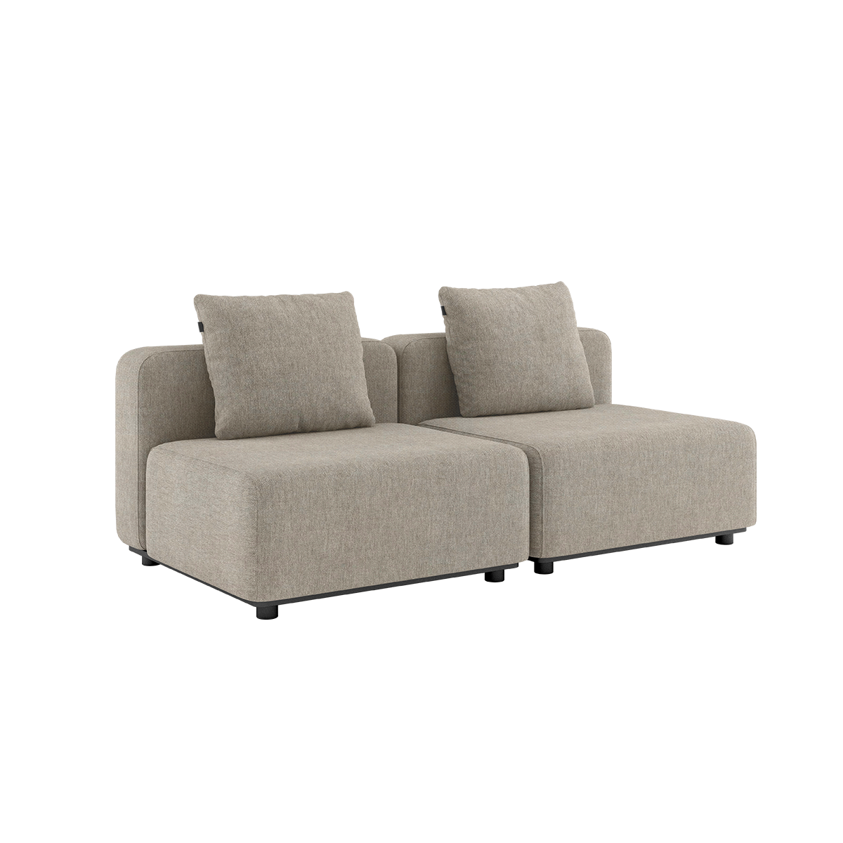 Kirra Sand Cobana Lounge Sofa 2-seter uten armlener og puff i pulverlakkert aluminium og olefintekstiler.