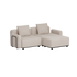 Beige modulbasert utesofa fra sackit med to sitteplasser og bred sjeselong. Rene skandinaviske linjer for terrasse og hage.