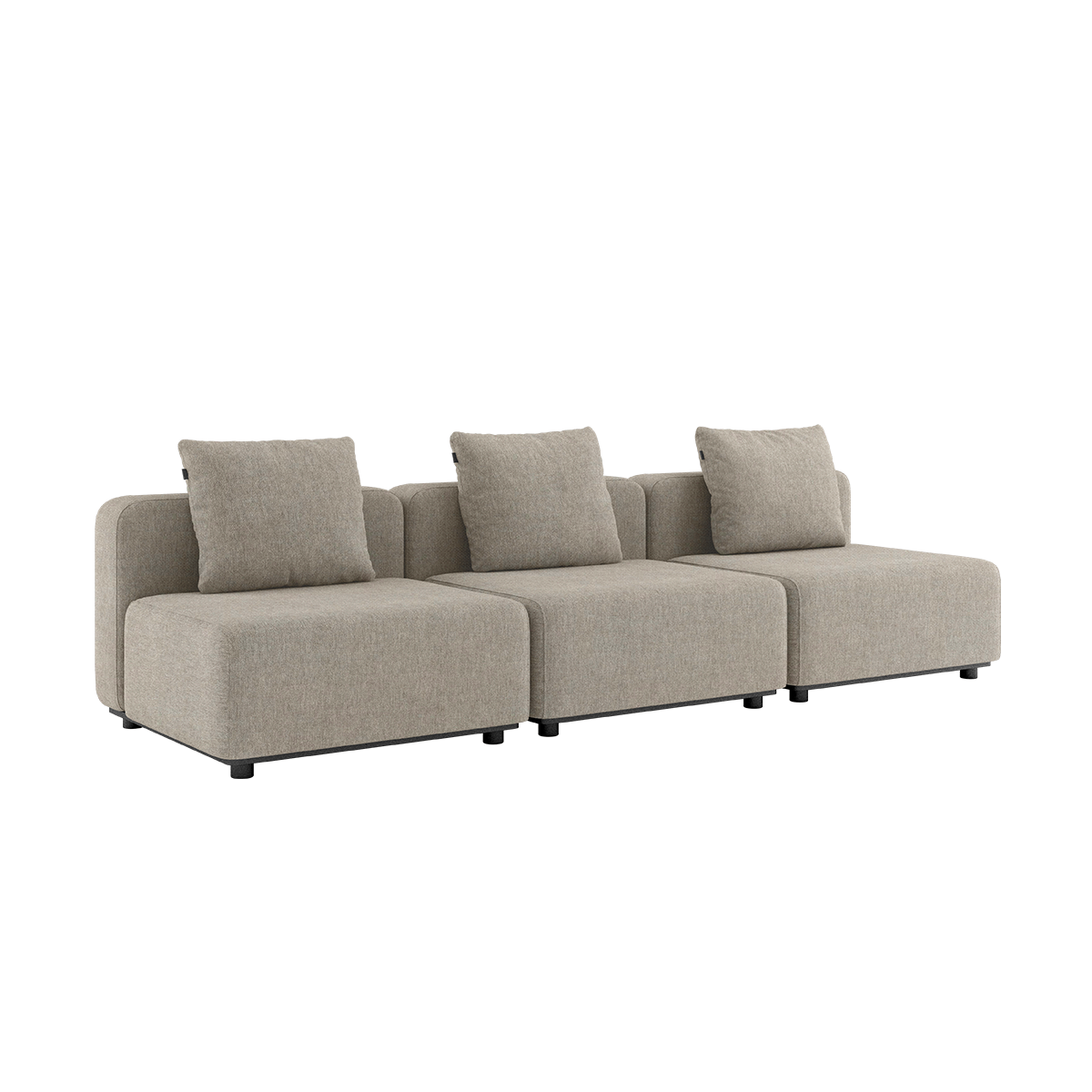 Cobana Lounge Sofa 3-seter i Kirra Sand uten armlener og puff, modulær utendørs sofa i aluminium.