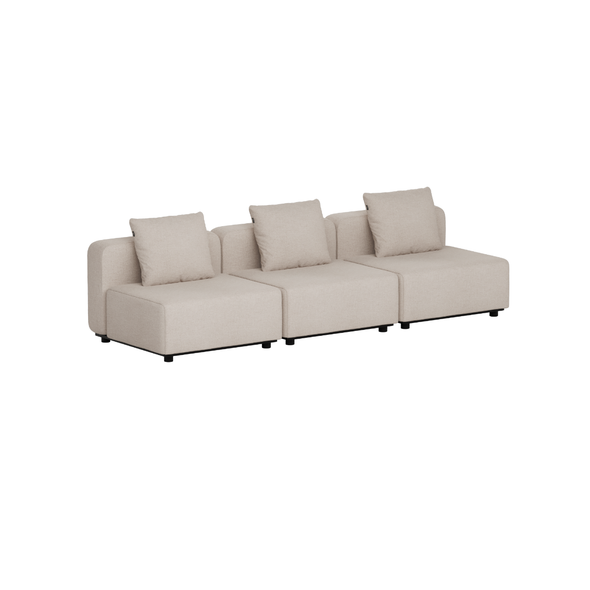 sackit Cobana modulbasert lounge sofa i lys beige med tre sitteplasser og puter for stilrene uteområder i nordisk design