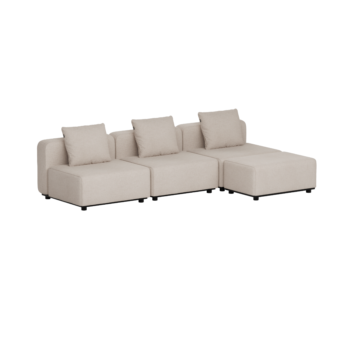 Beige modulbasert utesofa med tre sitteplasser og løse ryggputer fra sackit med skandinavisk design for terrasse og hage
