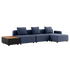 Cobana Lounge Sofa i Kirra Indigo med puff, modulbasert utesofa med svart pulverlakkert aluminiumsramme og puter.