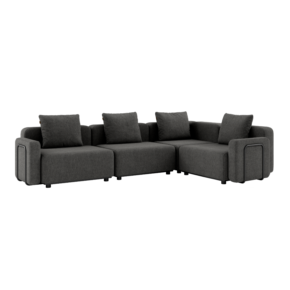 Cobana Lounge Sofa hjørnesofa i grå med armlener, modulbasert utesofa med puter i olefintekstiler.