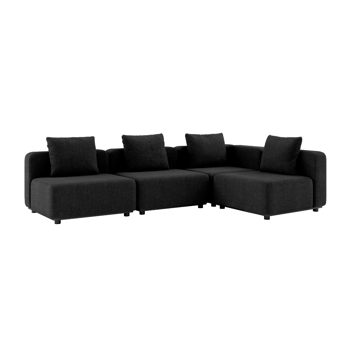Cobana Lounge Sofa i svart uten armlener, modulbasert hjørnesofa med puter i olefintekstil.