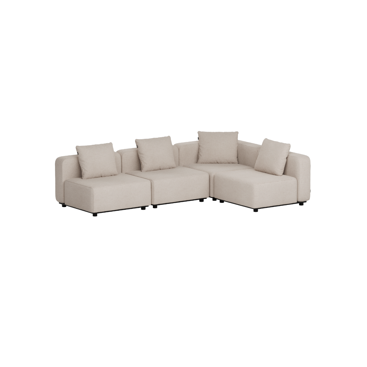 Beige modulbasert hjørnesofa for utendørs bruk med myke puter og skandinavisk design fra sackit