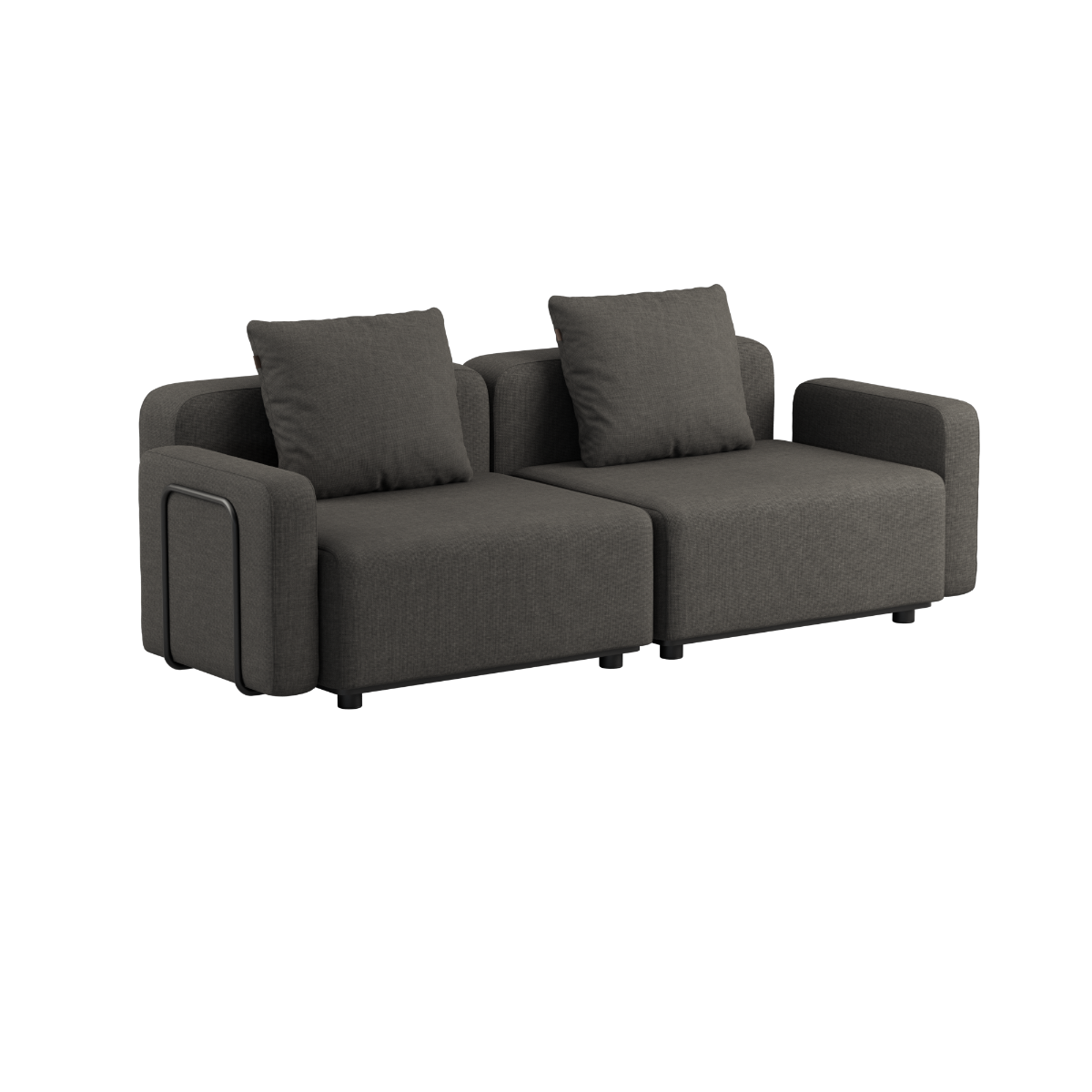 To-seters Cobana Lounge Sofa i Kirra Olive med armlener uten puff, modulbasert utendørsdesign.