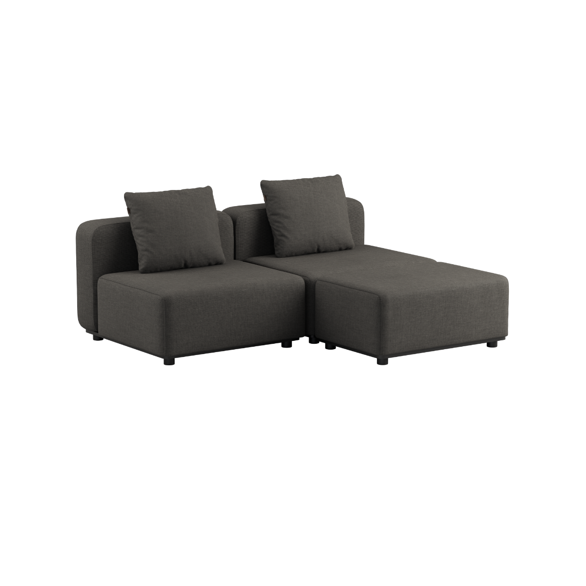 Kirra Olive Cobana Lounge Sofa 2-seter uten armlener med puff i pulverlakkert aluminiumsramme og olefintekstiler.