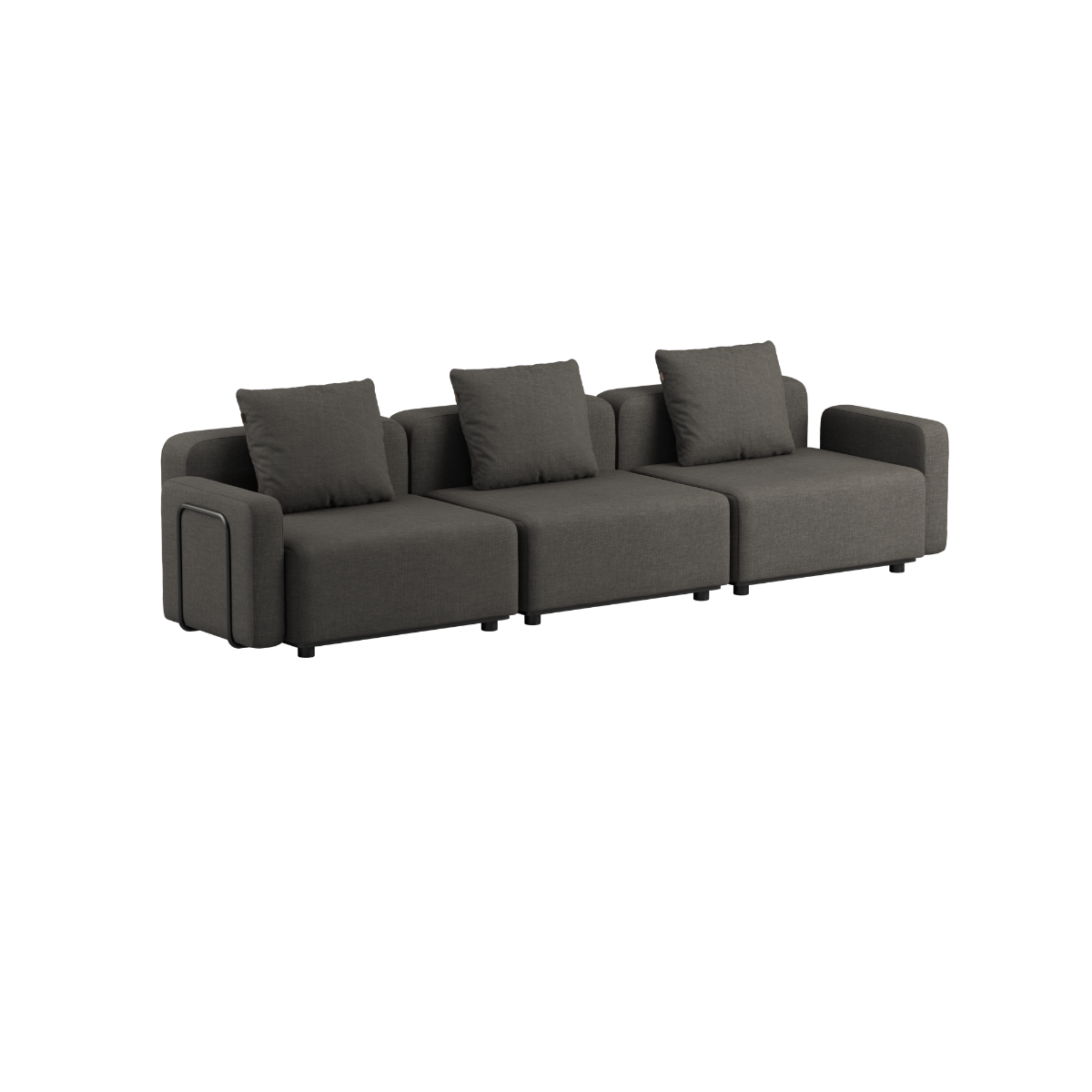 Cobana Lounge Sofa 3-seter i brun med armlener og puff, modulbasert utendørs sofa med puter.