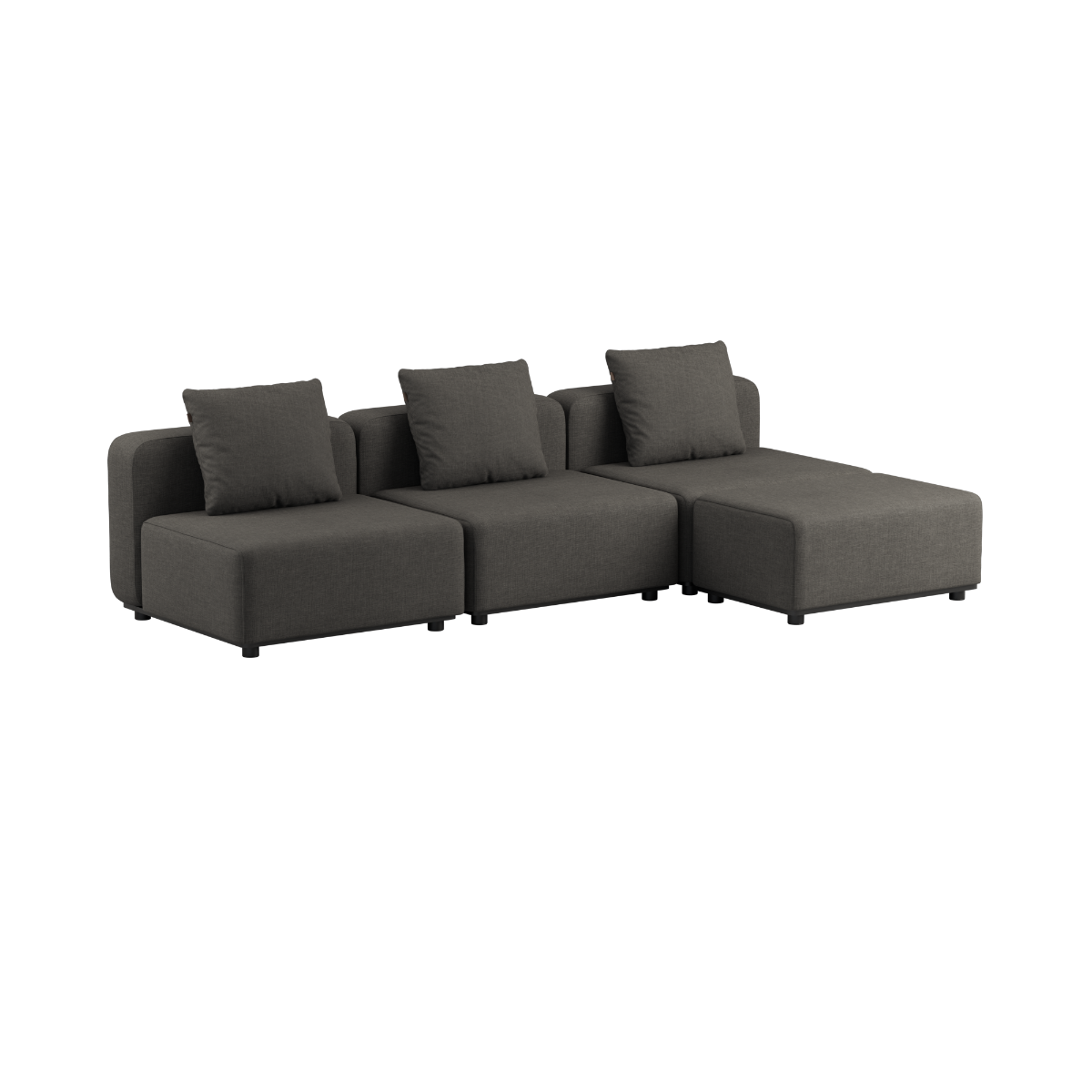 Cobana Lounge Sofa i brun uten armlener med puff, modulbasert utesofa med aluminiumsramme.