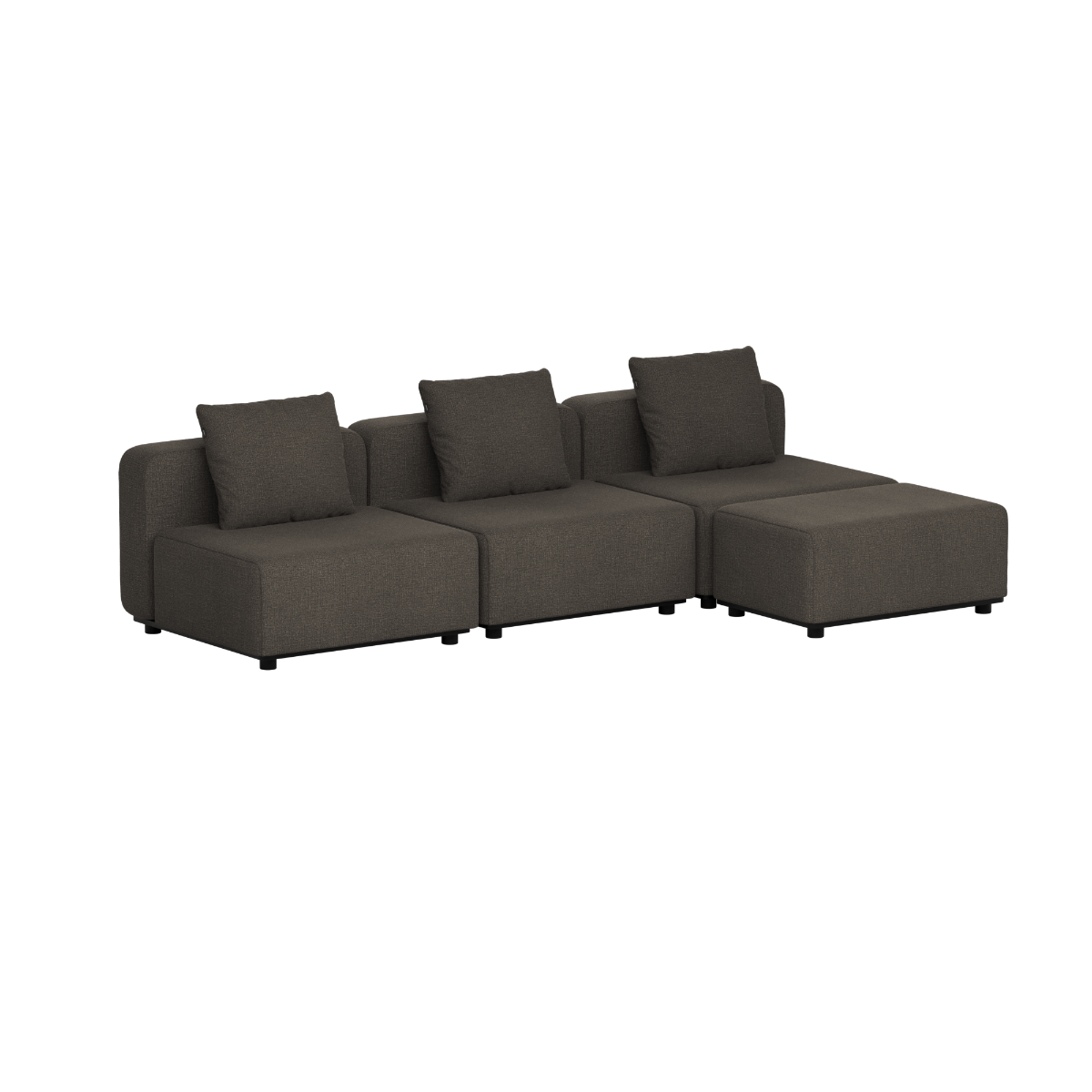 Mørk grå modulbasert utesofa med tre sitteplasser og ryggputer fra sackit Cobana Lounge Sofa for hage og terrasseveiviseren