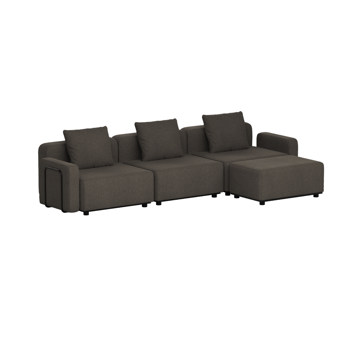 Mørkegrå Cobana modulbasert utendørs sofa med tre sitteplasser og sjeselong fra sackit for hage terrasse og nordiske uteområder