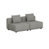 Grå modulbasert loungesofa for to personer med to løse ryggputer og brede sitteflater fra sackit til terrasse hage og uteområder