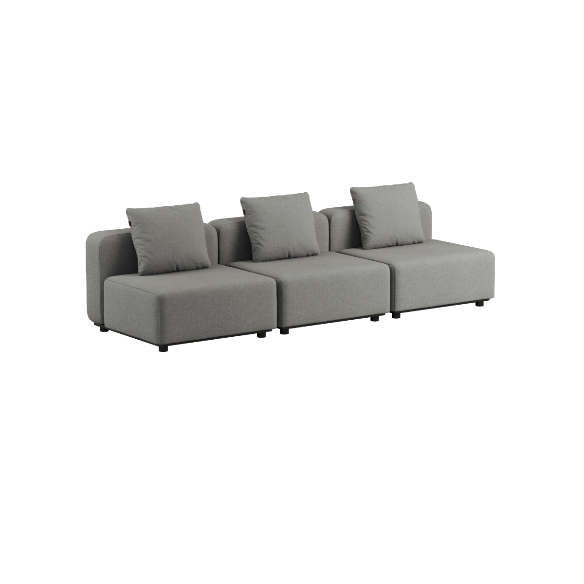 Cobana Lounge Sofa 3-seter i svart med armlener og puff, modulbasert utendørs sofa med puter.