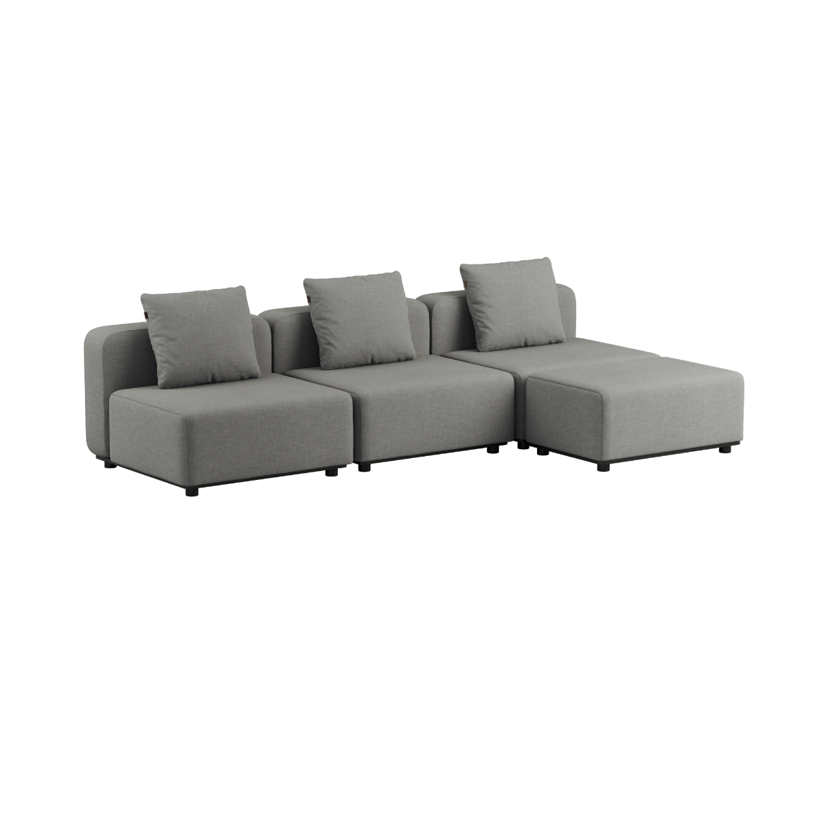 Cobana Lounge Sofa 3-seter i svart uten armlener med puff, modulbasert utesofa i skandinavisk design.