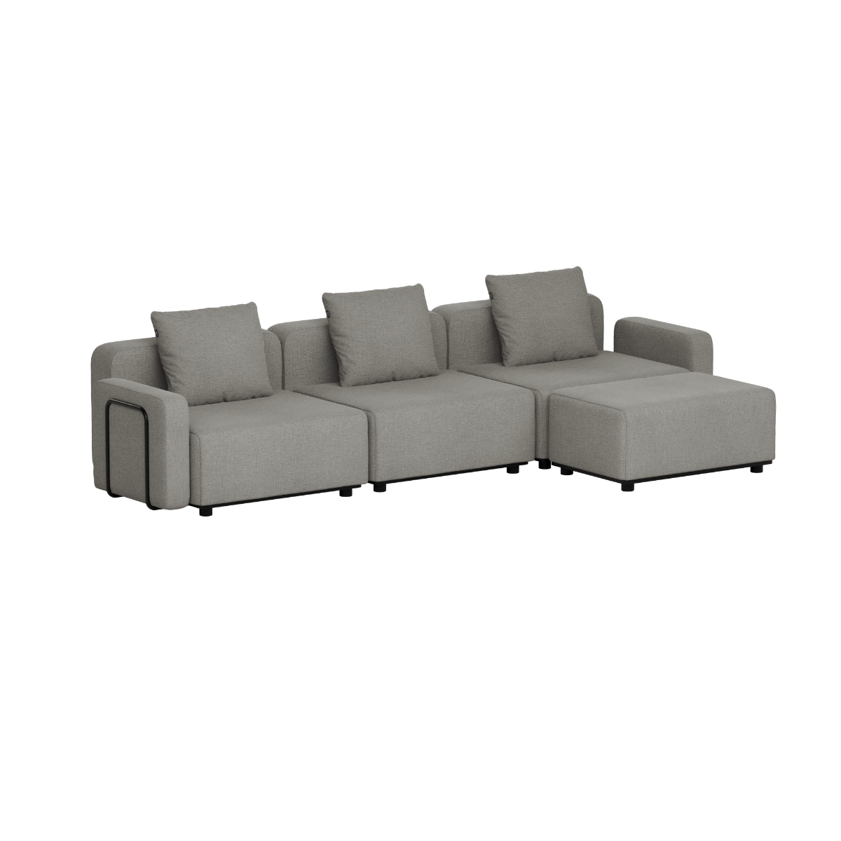 Grå modulbasert utesofa med tre sitteplasser og dype puter fra sackit for terrasse og hage aven nordisk design