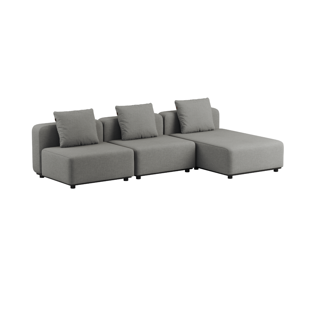 Cobana Lounge Sofa 3-seter med chaiselong i svart uten armlener, modulbasert utesofa med aluminiumsramme.