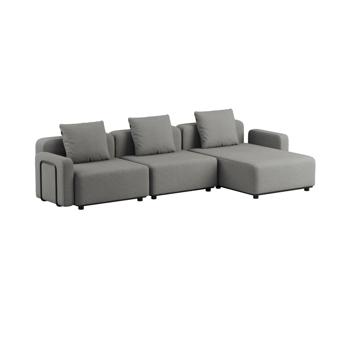 Cobana Lounge Sofa 3-seter med chaiselong i svart uten armlener, modulbasert utendørs sofa med aluminiumsramme.