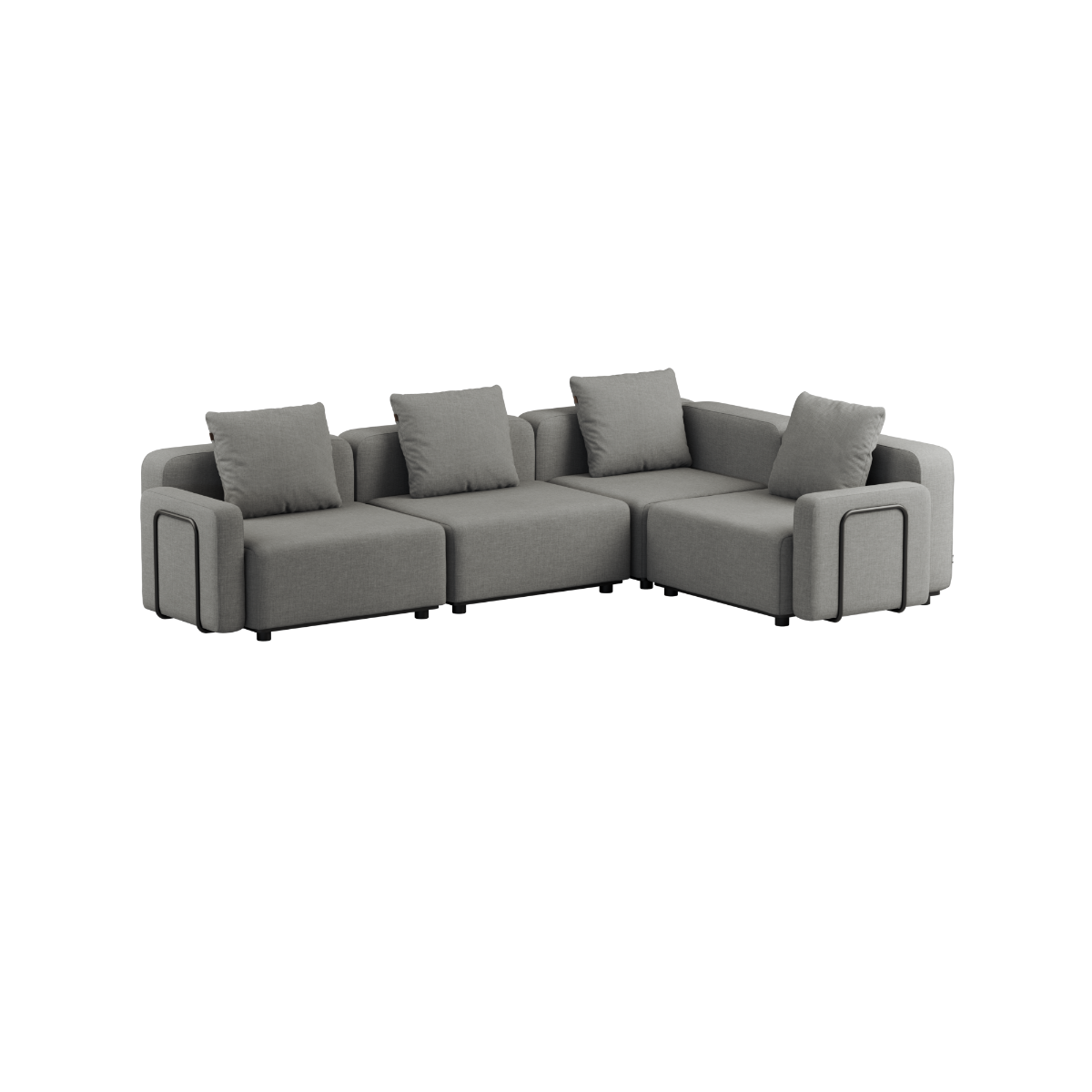 Cobana Lounge Sofa 4-seter hjørnesofa i Kirra Grey med armlener, modulbasert utendørs design.