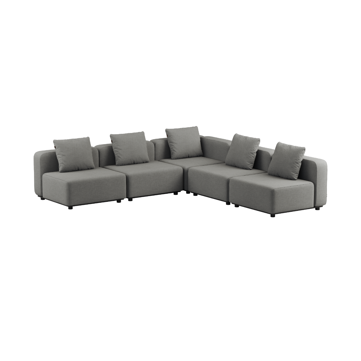 Cobana Lounge Sofa 5-seter hjørnesofa i Kirra Grey uten armlener med lett aluminiumsramme og puter.