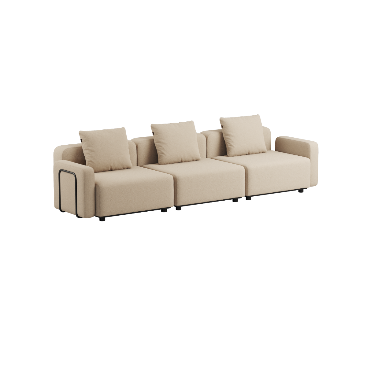 Cobana Lounge Sofa 3-seter i grå med armlener, modulbasert utendørs sofa uten puff.