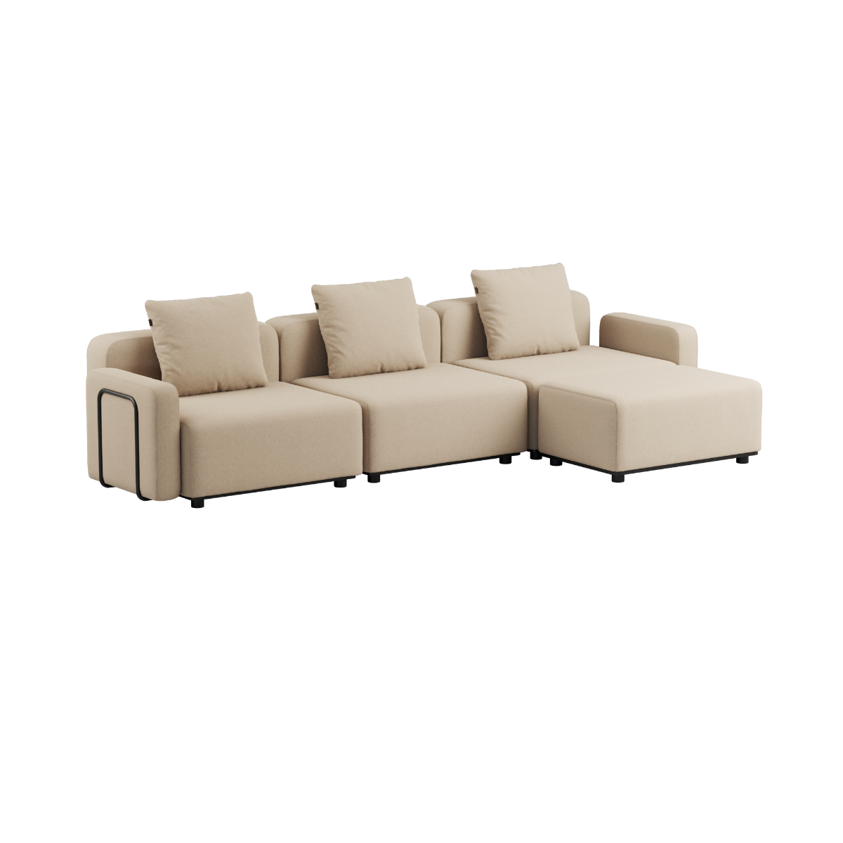 Cobana Lounge Sofa 3-seter i Cobana Grey uten armlener og puff, modulbasert utendørs sofa med aluminiumsramme.