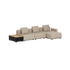 Beige modulbasert loung sofa fra sackit med tre sitteplasser og integrert sidebord i teak for terrasse eller hage feil?