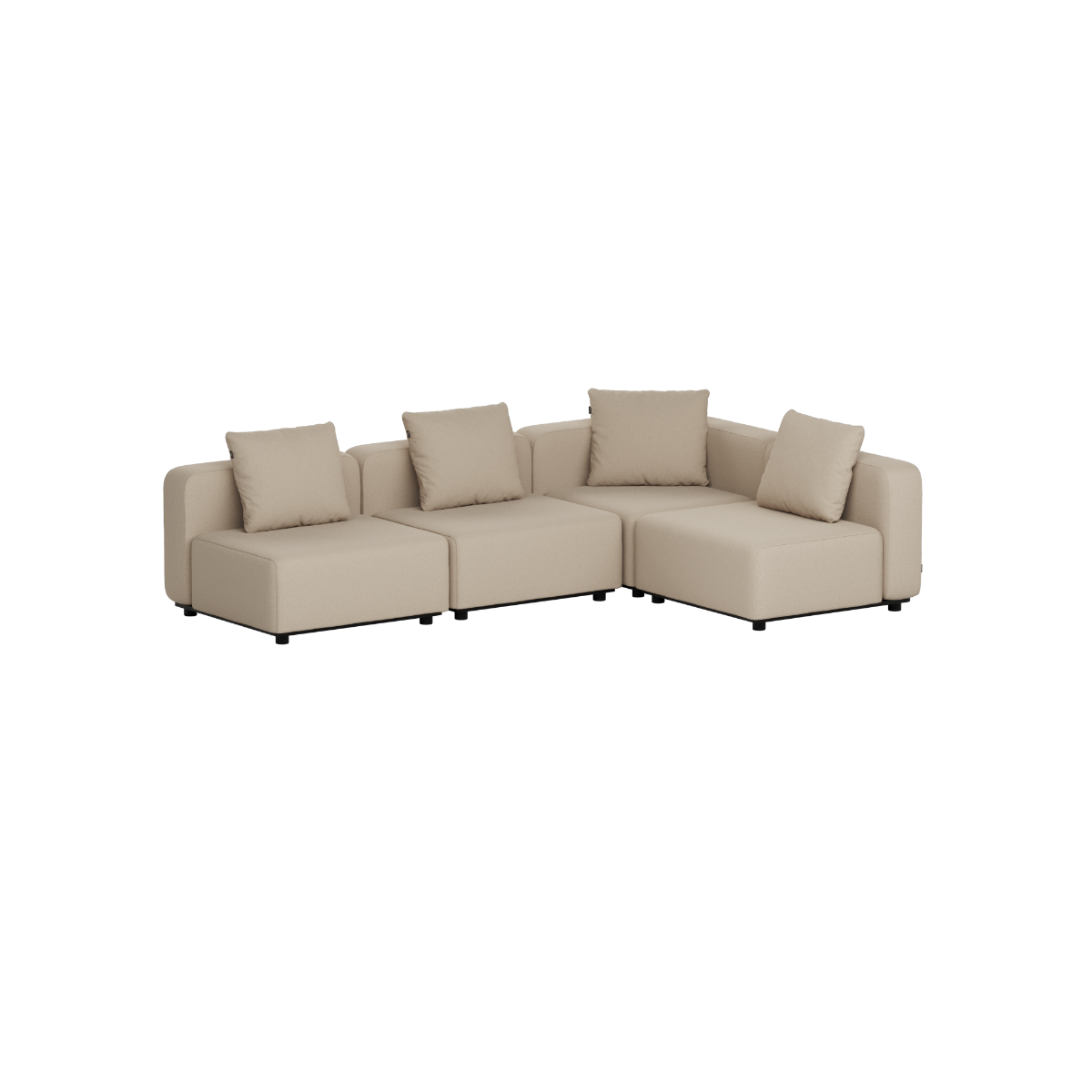 Beige modulbasert hjørnesofa for utebruk med rene skandinaviske linjer og løse puter fra sackit for nordiske uteområder